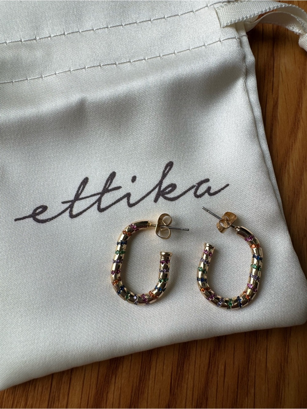 Ettika Gold Multicolor Crystal Pavé Hoop Earrings